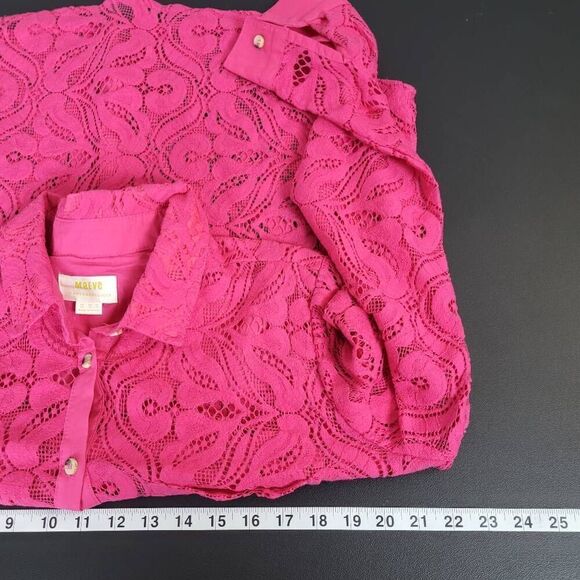 Maeve Womens Lace Tunic Top Pink Size 12 Roll Tab Sleeves Cutouts Button Down - Picture 7 of 8